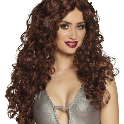 Pruik Lang Haar Krul Bruin van Boland koop je bij Partywinkel
