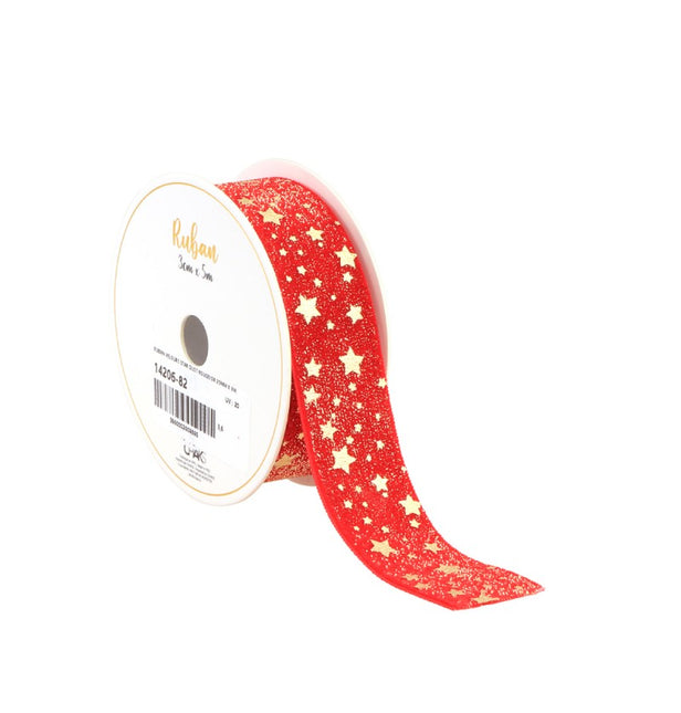 RUBAN DE VELOURS ROUGE/OR STARDUST 25 MM X 3 M