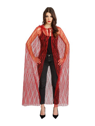 Cape en dentelle rouge à capuche