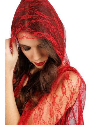 Cape en dentelle rouge à capuche