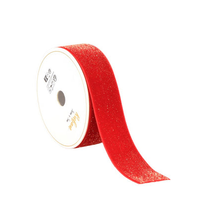 RUBAN DE VELOURS ROUGE SCINTILLANT 25 MM X 3 M
