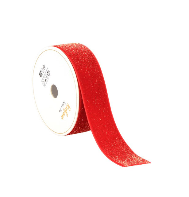 RUBAN DE VELOURS ROUGE SCINTILLANT 25 MM X 3 M