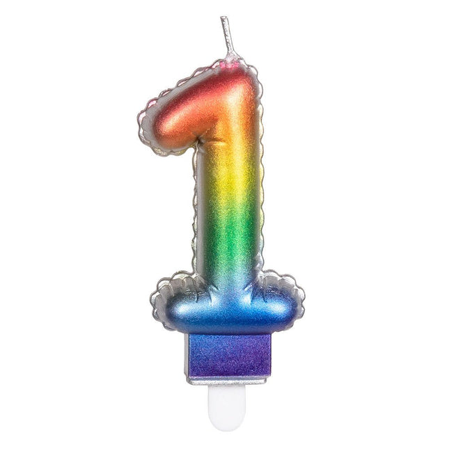 Regenboog Kaars 1 Jaar 8cm van Boland koop je bij Partywinkel