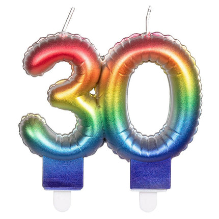 Regenboog Kaars 30 Jaar 8cm van Boland koop je bij Partywinkel