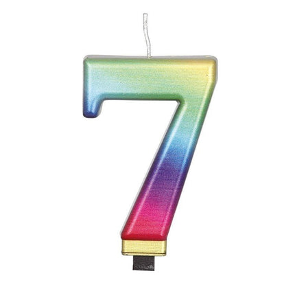 Regenboog Kaars 7 Jaar Metallic 8cm van Fiestas Guirca koop je bij Partywinkel