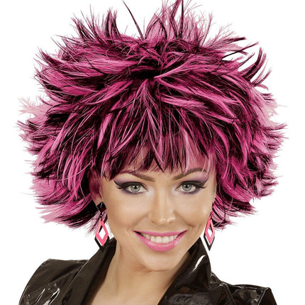 Rocker Pruik Zwart Roze van Widmann koop je bij Partywinkel