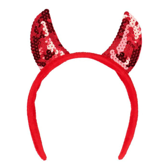 Rode Haarband Duivel Pailletten van Boland koop je bij Partywinkel