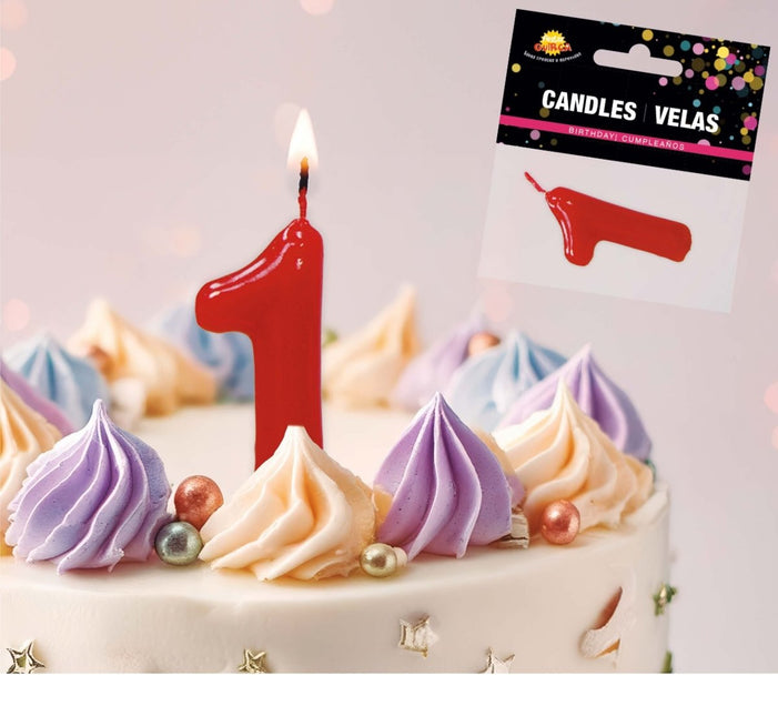 Rode Kaars 1 Jaar 5,5cm van Fiestas Guirca koop je bij Partywinkel