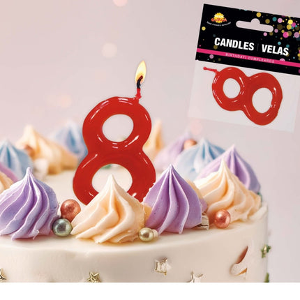 Rode Kaars 8 Jaar 5,5cm van Fiestas Guirca koop je bij Partywinkel