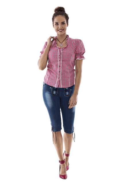 Rood Witte Blouse Dames Geruit van Haus Huberts koop je bij Partywinkel