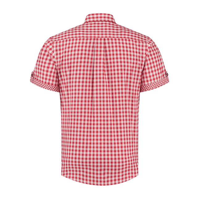 Rood Witte Blouse Heren Korte Mouw Geruit van Haus Huberts koop je bij Partywinkel