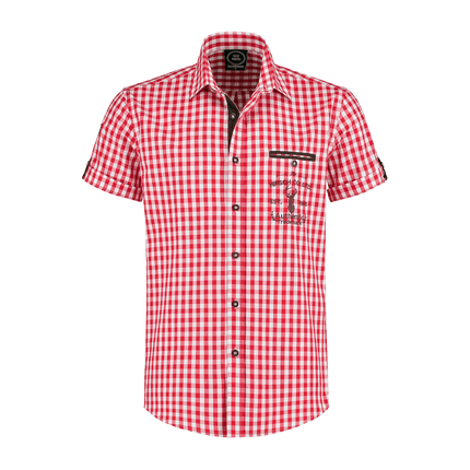 Rood Witte Blouse Heren Korte Mouw Traditioneel Geruit van Haus Huberts koop je bij Partywinkel