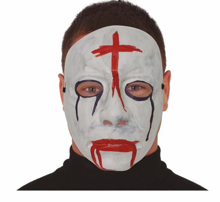 Rood Witte Halloween Masker Kruis van Fiestas Guirca koop je bij Partywinkel
