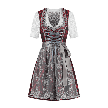 Rood Zilveren Dirndl Jurk Oktoberfest 2 delig van Haus Huberts koop je bij Partywinkel