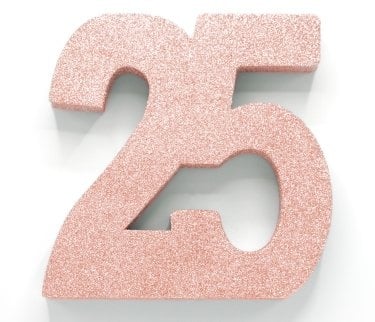 Rose Goud Tafeldecoratie Cijfer 25 Glitter 20,5cm van WeFiesta koop je bij Partywinkel