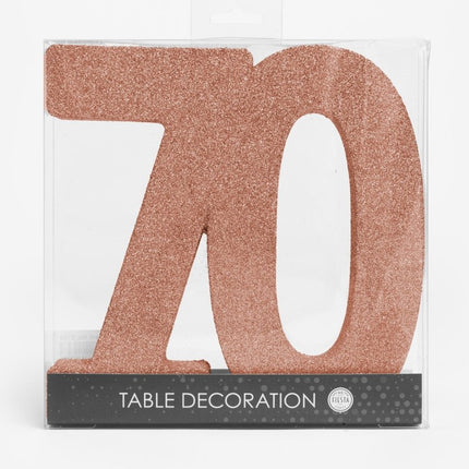 Rose Goud Tafeldecoratie Cijfer 70 Glitter 20,5cm van WeFiesta koop je bij Partywinkel