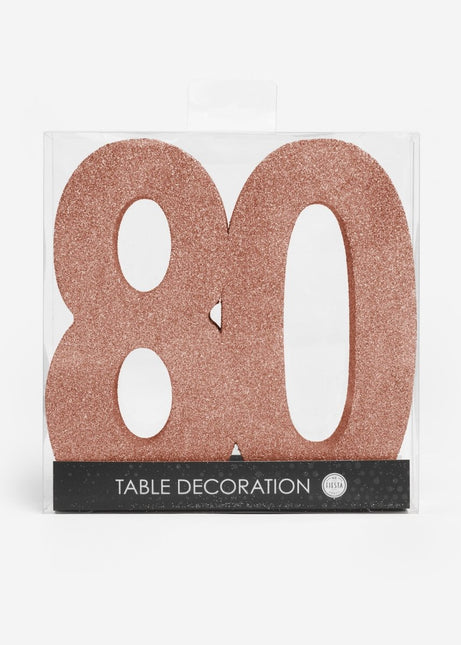 Rose Goud Tafeldecoratie Cijfer 80 Glitter 20,5cm van WeFiesta koop je bij Partywinkel