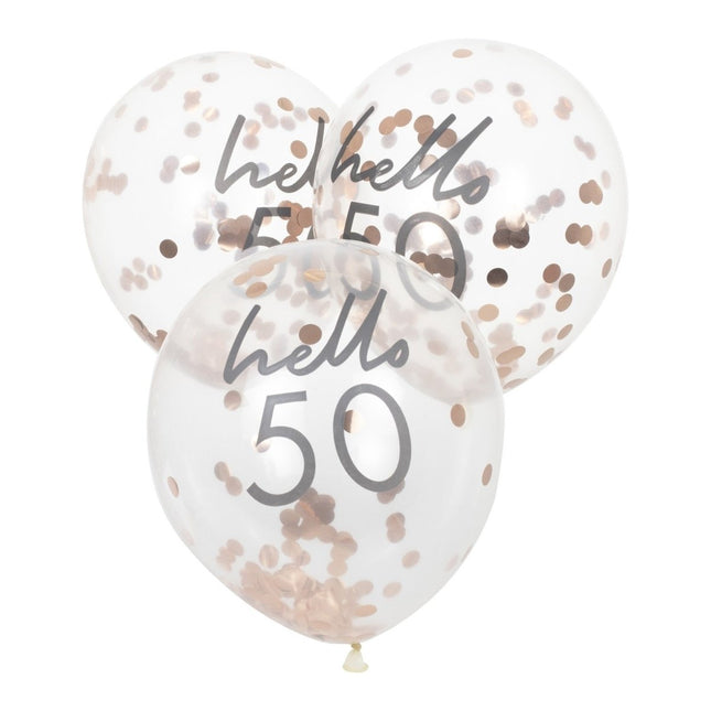 Rose Gouden Confetti Ballonnen 50 Jaar 30cm 5st van Ginger Ray koop je bij Partywinkel