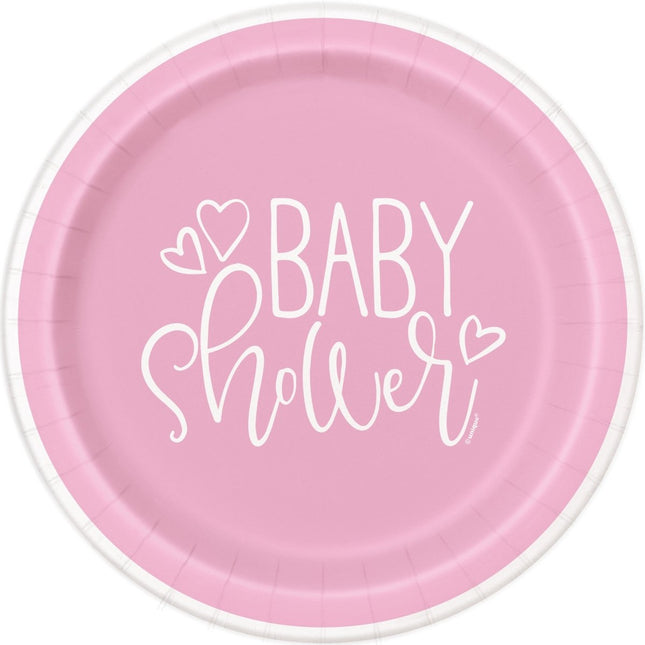 Roze Babyshower Borden Meisje 8st van Unique koop je bij Partywinkel