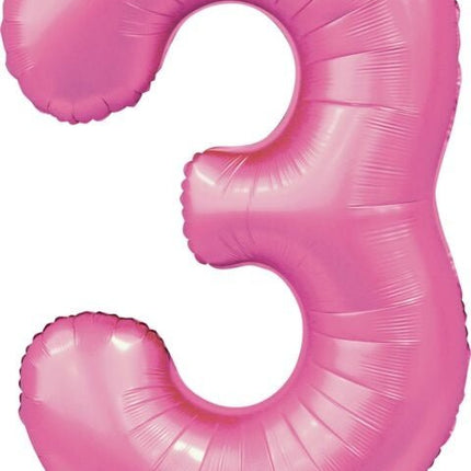 Roze Cijfer Ballon 3 Jaar Glans 86cm van WeFiesta koop je bij Partywinkel