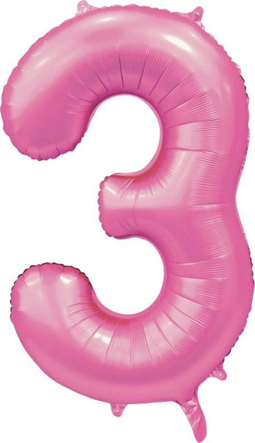 Roze Cijfer Ballon 3 Jaar Glans 86cm van WeFiesta koop je bij Partywinkel