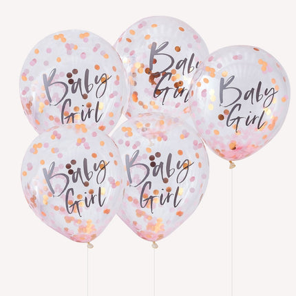 Roze Confetti Ballonnen Baby Girl 30cm 5st van Ginger Ray koop je bij Partywinkel