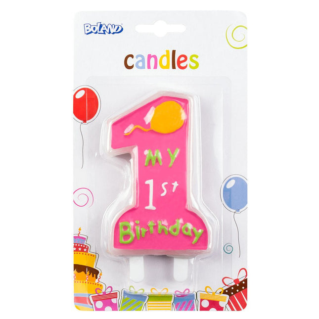 Roze Kaars 1 Jaar My 1St Birthday 8cm van Boland koop je bij Partywinkel