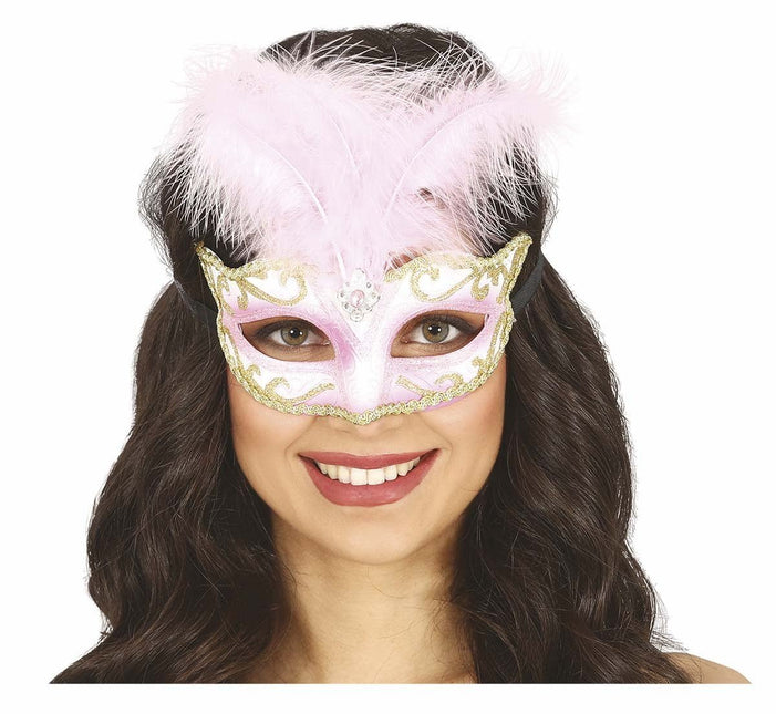 Roze Masker Veer van Fiestas Guirca koop je bij Partywinkel
