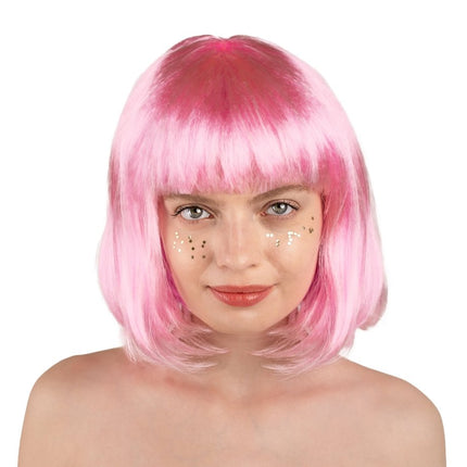 Roze Pruik Bob Met Pony van Partydeco koop je bij Partywinkel