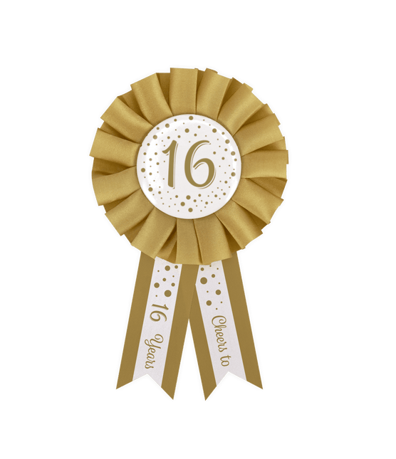 Rozet 16 Jaar Goud Wit 14cm van Paper Dreams koop je bij Partywinkel