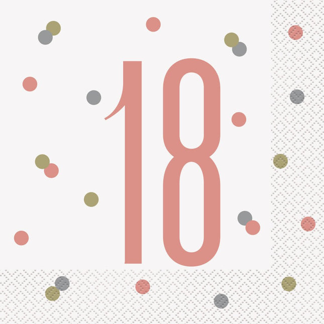 Servetten 18 Jaar Rose Goud 33cm16st van Unique koop je bij Partywinkel