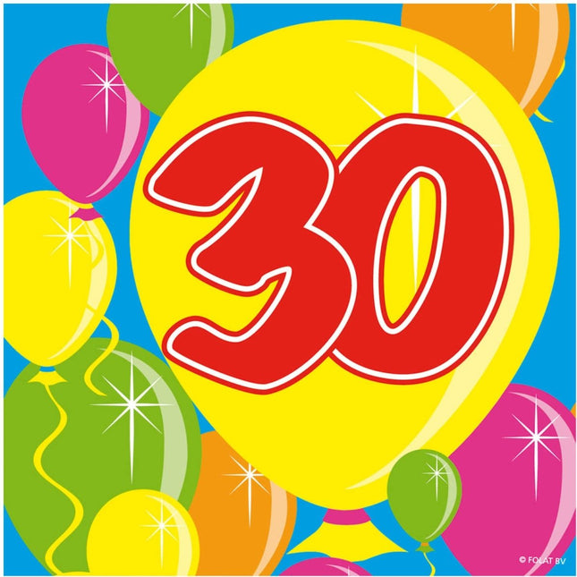 Servetten 30 Jaar Balloons 25x25cm - 20 stuks van Folat koop je bij Partywinkel