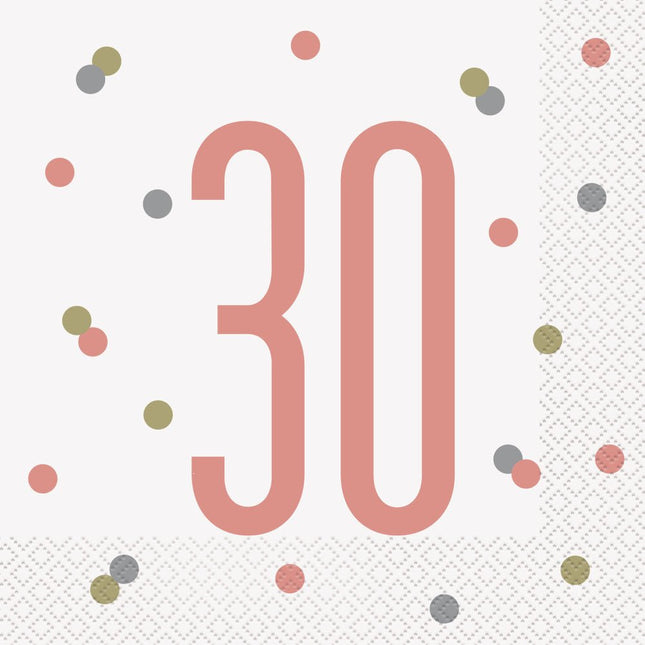 Servetten 30 Jaar Rose Goud 33cm16st van Unique koop je bij Partywinkel