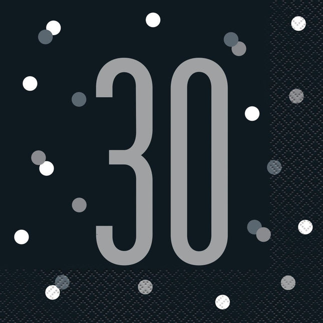 Servetten 30 Jaar Zwart 33cm 16st van Unique koop je bij Partywinkel