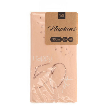 Servetten 50 Jaar Rose Goud 33cm 10st van Folat koop je bij Partywinkel
