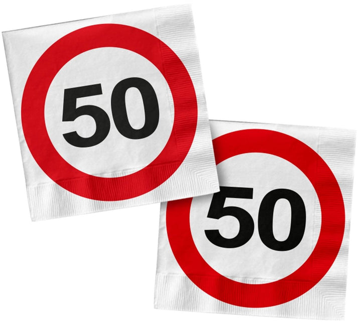 Servetten 50 Jaar Verkeersbord Vierkant 33cm 20st van Folat koop je bij Partywinkel