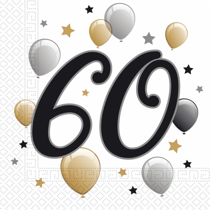 Servetten 60 Jaar Ballonnen 33cm 20st van Procos koop je bij Partywinkel