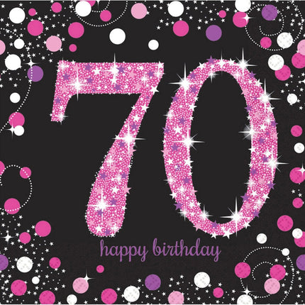 Servetten 70 Jaar Happy Birthday Roze 33cm 16st van Riethmueller koop je bij Partywinkel