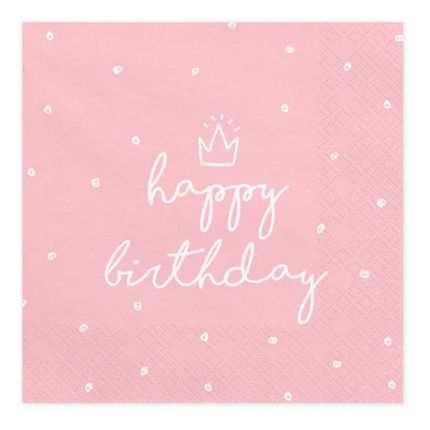 Servetten Happy Birthday Roze 33cm 20st van Partydeco koop je bij Partywinkel