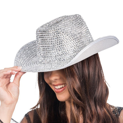 Chapeau de cow-boy argenté à strass