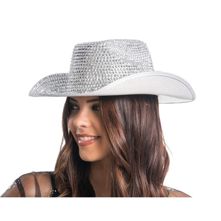 Chapeau de cow-boy argenté à strass