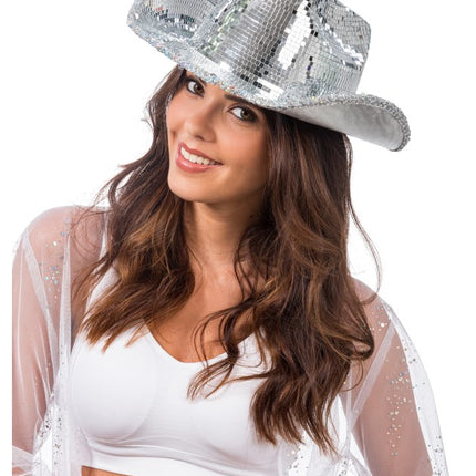 Chapeau de cowboy disco argenté