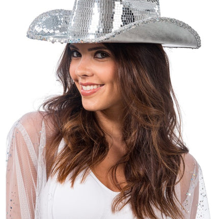 Chapeau de cowboy disco argenté