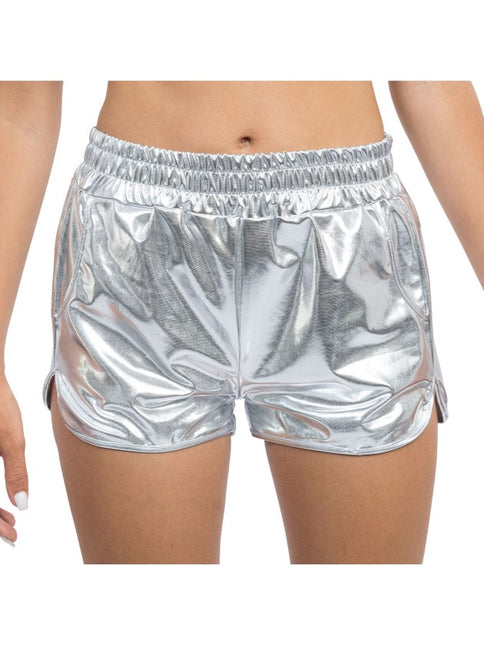 Short argenté métallisé pour femme