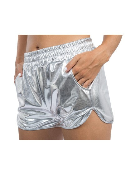Short argenté métallisé pour femme
