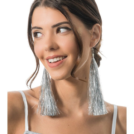 Boucles d'oreilles Lametta argentées, 17 cm