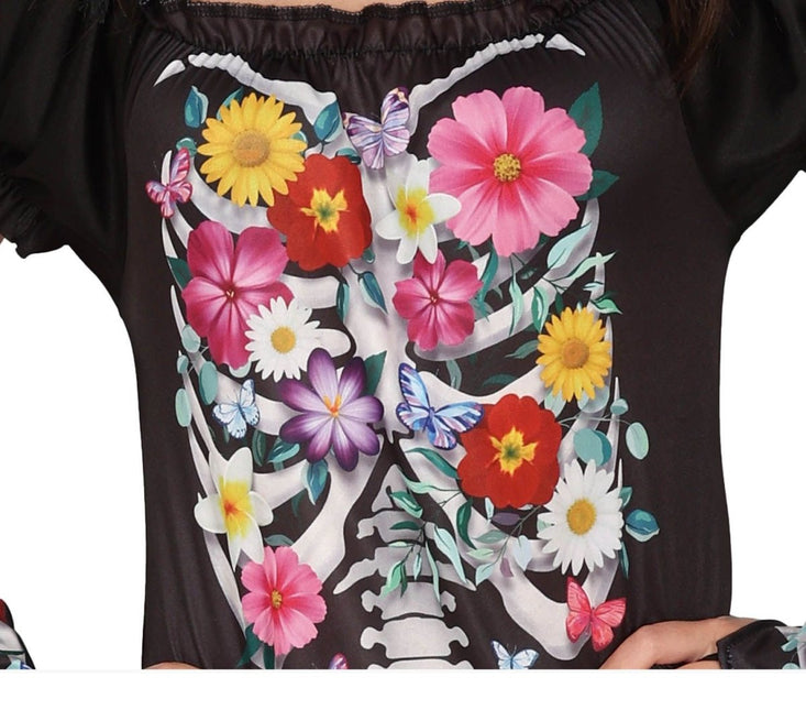 Skelet Halloween Kostuum Dames tutu bloemen van Fiestas Guirca koop je bij Partywinkel