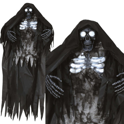 Skelet Hangdecoratie Zwart Met Licht En Geluid 1,6m van Fiestas Guirca koop je bij Partywinkel