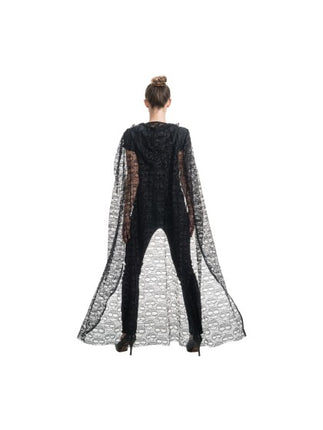 Cape « Crâne » avec capuche, noire, 145 cm