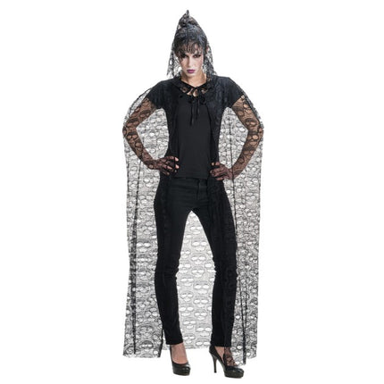 Cape « Crâne » avec capuche, noire, 145 cm